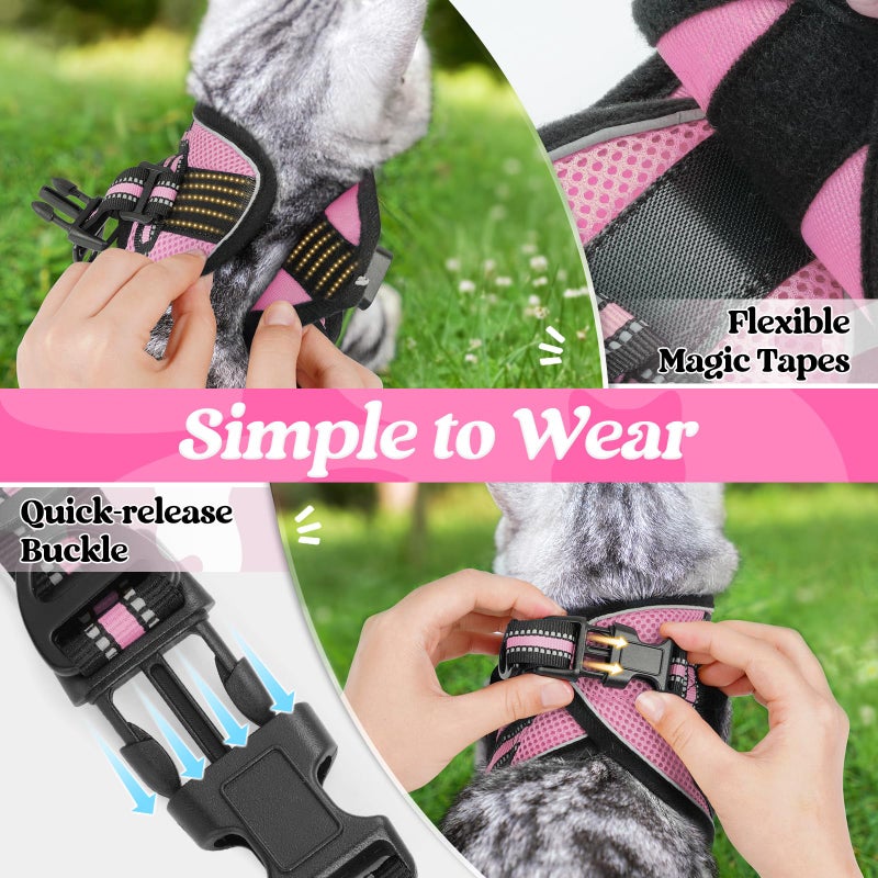 rabbitgoo Cat Harness and Leash Set for Walking Escape Proof, Adjustable Soft Kittens Vest with Reflective Strip for Cats, Comfortable Outdoor Vest, Pink, M - Image 3